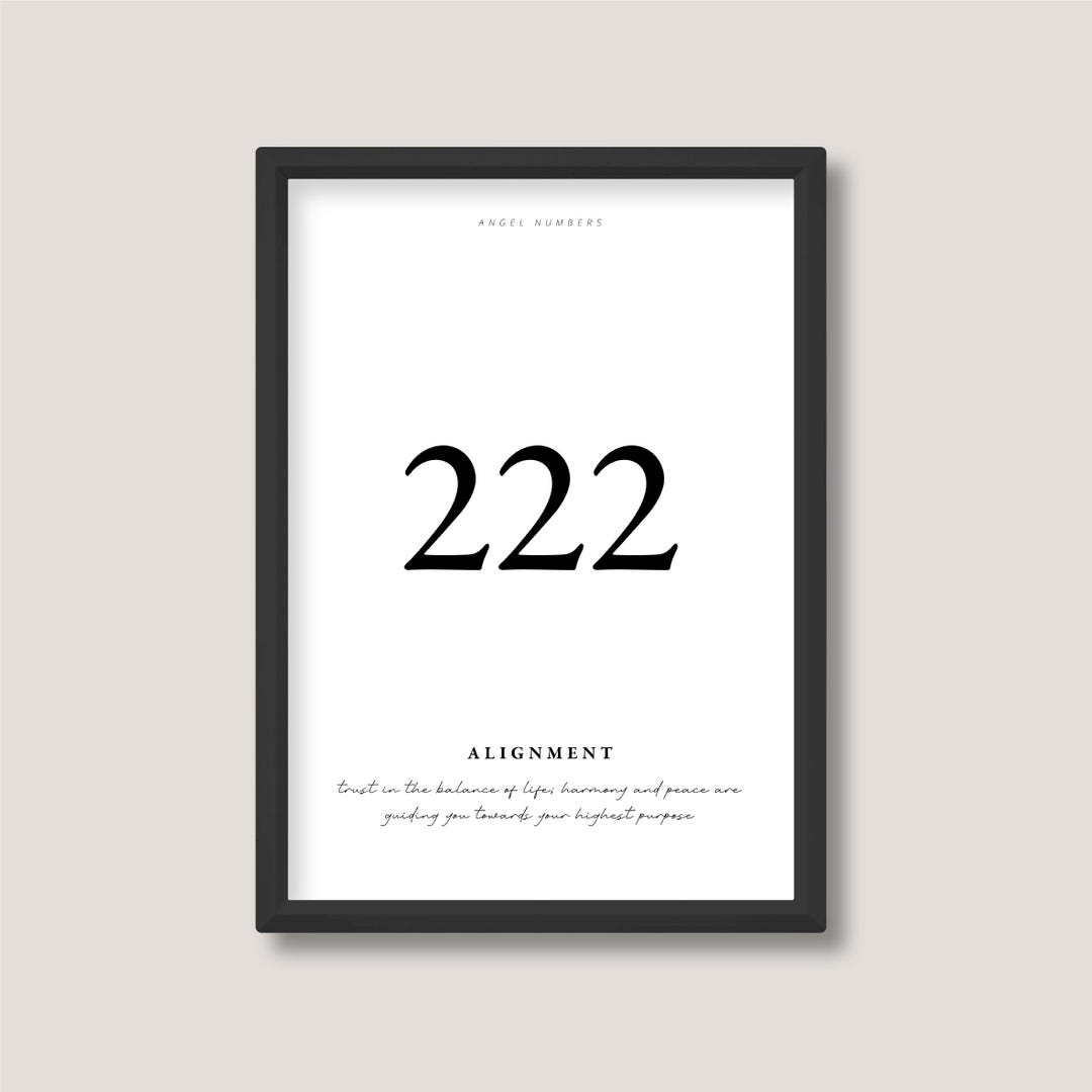 222 Alignment | Angel Number Definition Print | Minimalist Black and ...