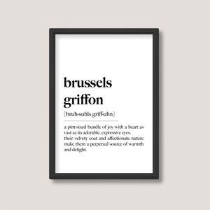 Brüsseler Griffon | Hunderasse Definition Druck | Minimalistische Schwarz-Weiß-Wand-Kunst | A5 A4 A3 | Ungerahmt