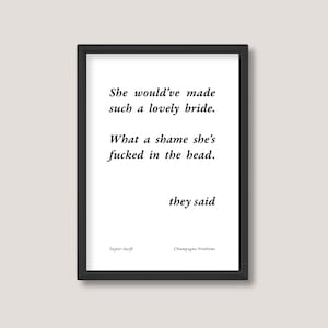 Champagne Problems | Taylor Swift Lyric Print | Minimalist Black and White Wall Art | A5 A4 A3 | Unframed