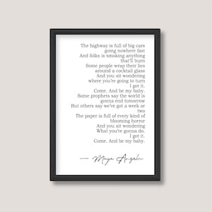Ven y sé mi bebé de Maya Angelou, Regalo de literatura de alfabetización de poemas de relación amorosa, Arte de pared minimalista en blanco y negro, A5 A4 A3