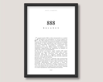 888 Balance | Angel Number Definition Print | Minimalist Black and White Wall Art | A5 A4 A3 | Unframed