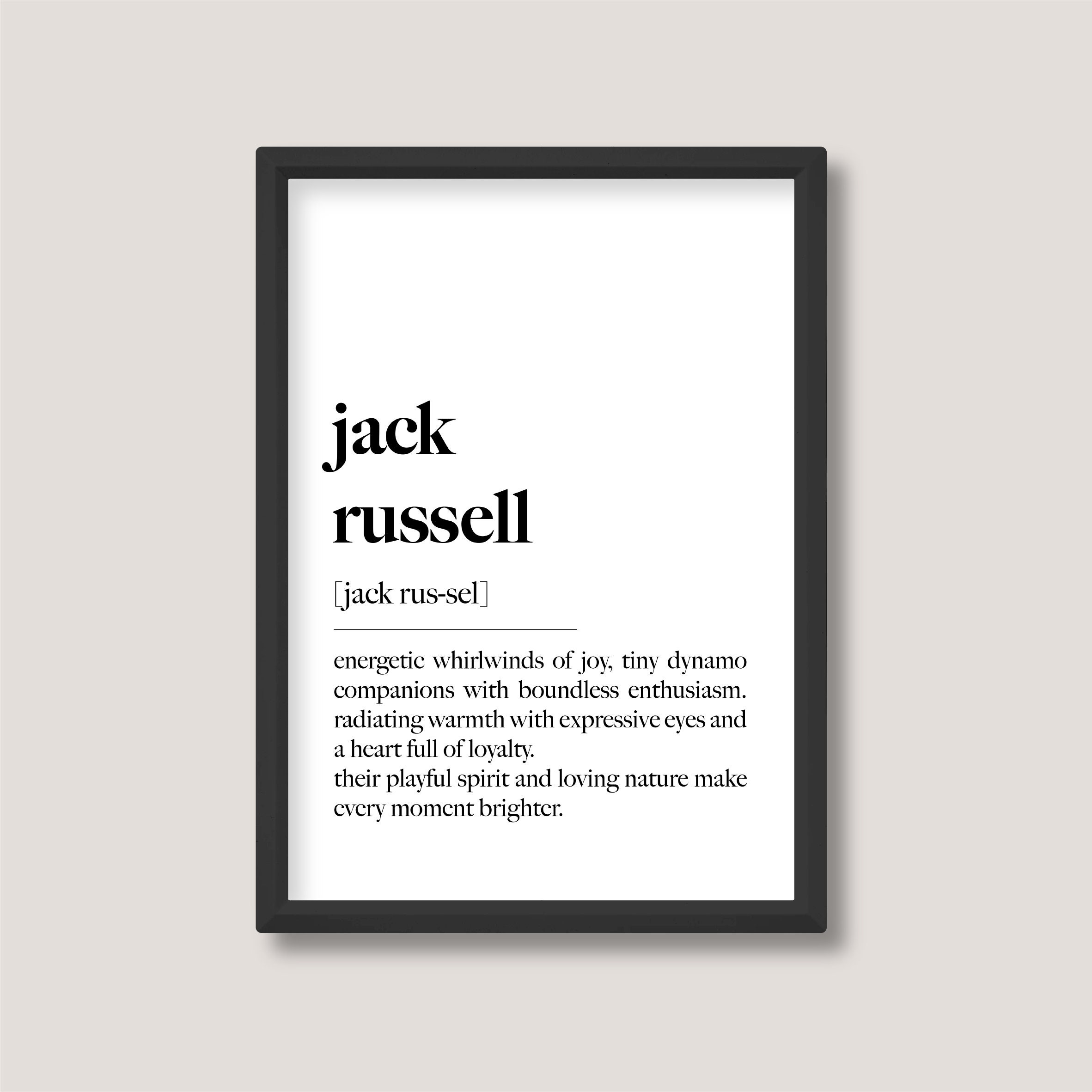 Jack Russell Dog Breed Definition Print Minimalist Black and White Wall
