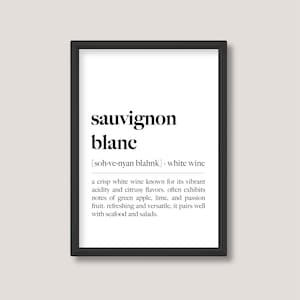 Sauvignon Blanc | Alcohol White Wine Definition Print | Minimalist Black and White Wall Art | A5 A4 A3 | Unframed