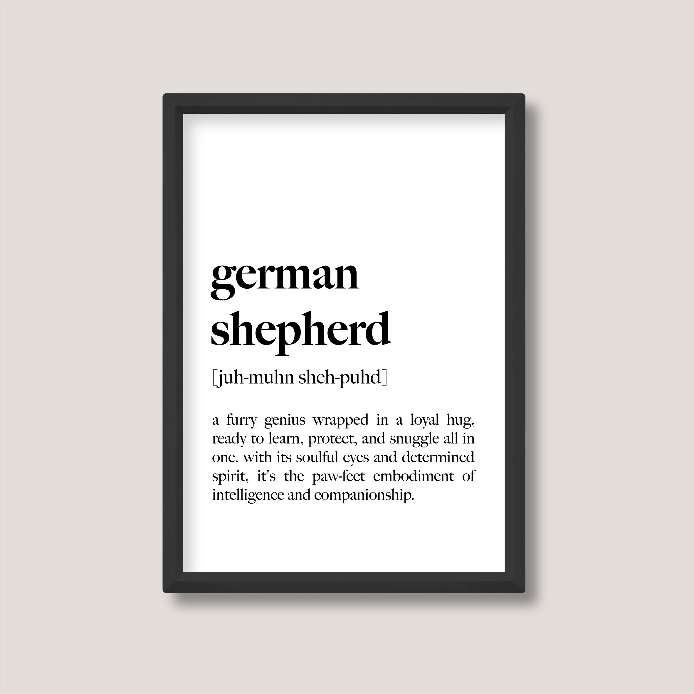 German Shepherd Dog Breed Definition Print Minimalist Black and White