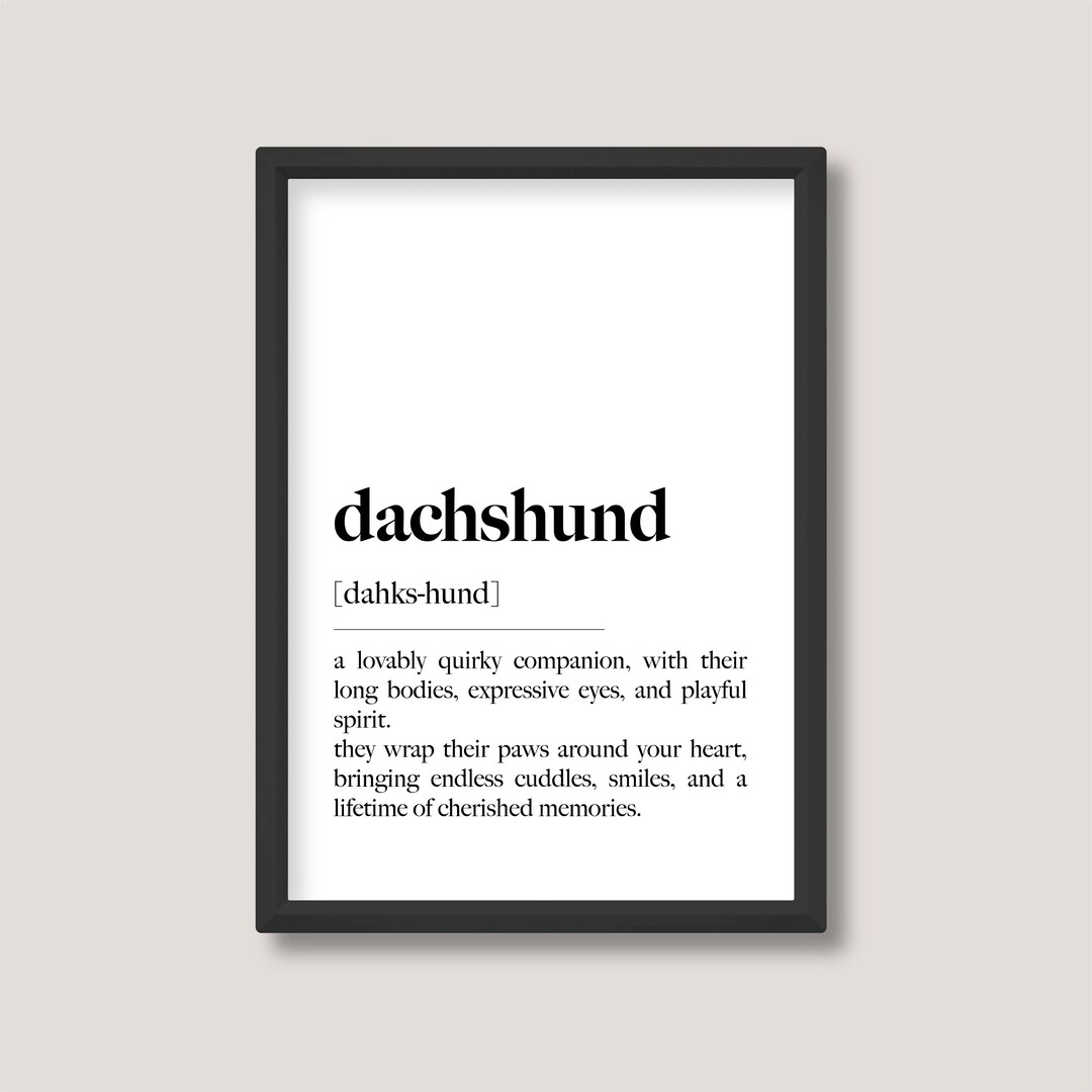 Dachshund Dog Breed Definition Print Minimalist Black and White Wall