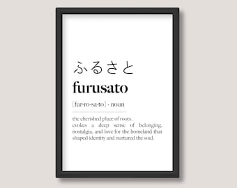 Furusato | Japanese Word Definition Print | Minimalist Black and White Wall Art | A5 A4 A3 | Unframed