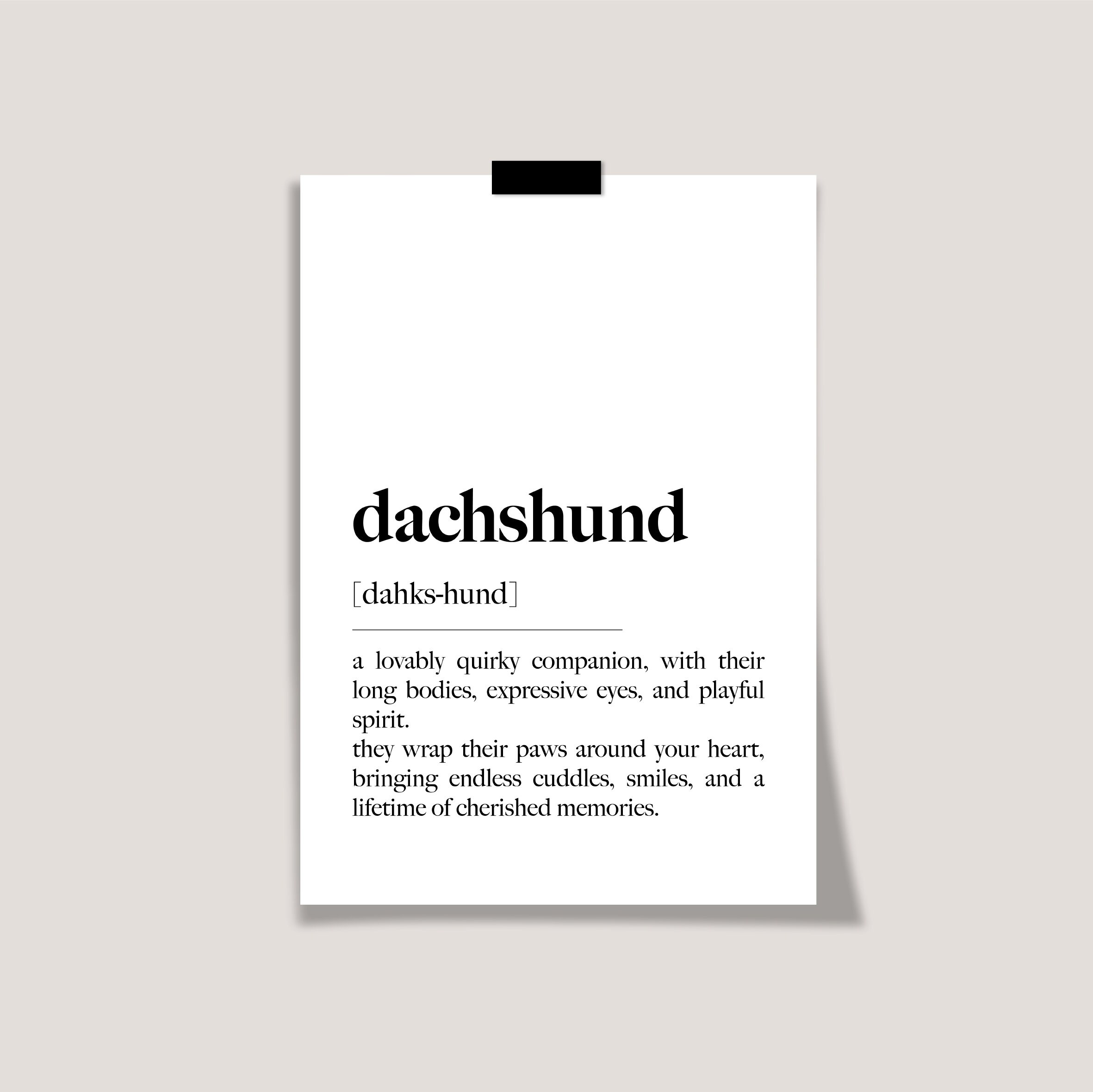 Dachshund Dog Breed Definition Print Minimalist Black and White Wall