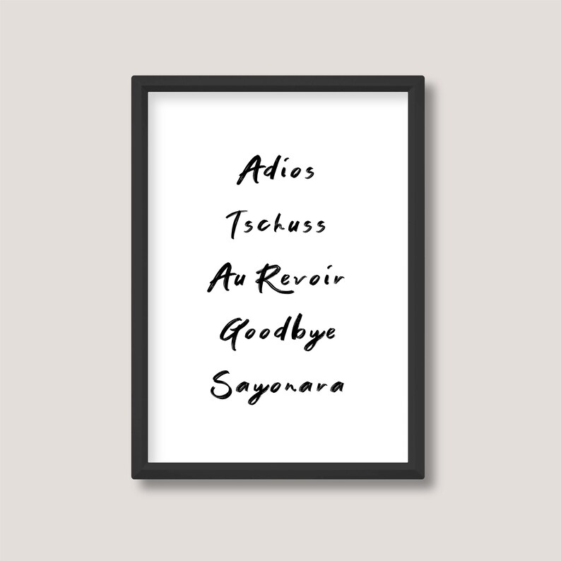 Goodbye in Different Languages Handwriting Quote Print Minimalist Black ...