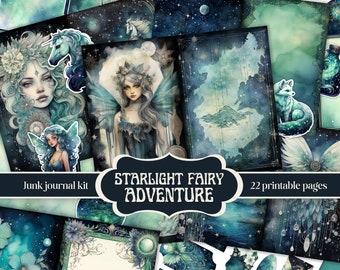 Junk Journal Kit “Starlight Fairy Adventure” – Fairy Printable, Fantasy Scrapbook Papers, Fairytale Digital Downloads, Magic Journal Pages