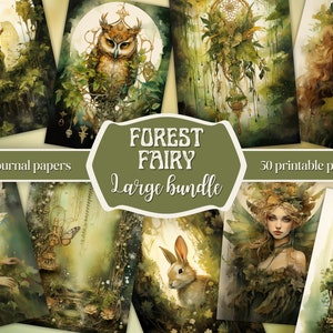 Pages de journal indésirable « Fée de la forêt » – grand lot, kit de journal indésirable féerique, papiers de scrapbooking fantastiques, impressions de contes de fées, page de journal magique