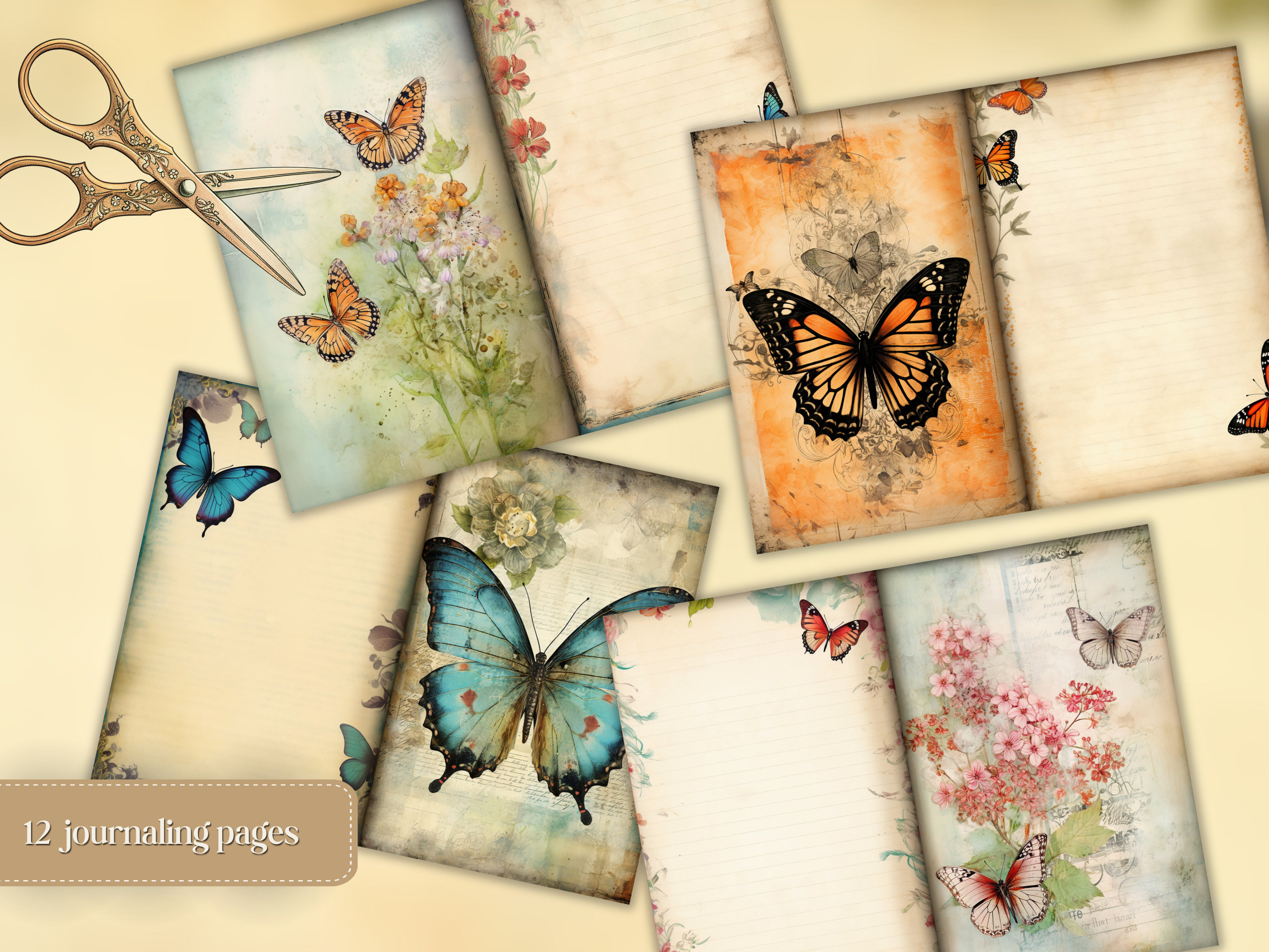 Junk Journal Pages antique Butterflies Butterfly Junk Journal Kit ...