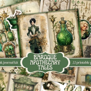 Junk Journal Kit “Baroque Apothecary Tales” – botânico para impressão, papel de álbum de recortes vitoriano, download digital de ervas, página do Fantasy Journal
