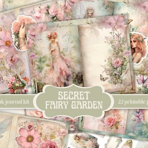 Junk Journal Kit "Secret Fairy Garden" - Fata stampabile, Carte per scrapbook fantasy, Download digitali da favola, Pagine del diario magico