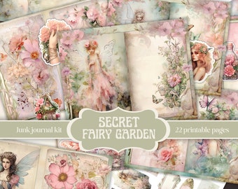 Junk Journal Kit “Secret Fairy Garden” – Fairy Printable, Fantasy Scrapbook Papers, Fairytale Digital Downloads, Magic Journal Pages