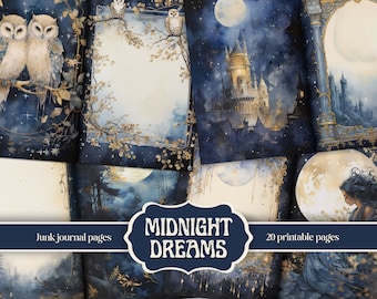 Pages de journal indésirable « Midnight Dreams » – Moonlit Junk Journal Kit, Moonlight Scrapbook Papers, Celestial Digital Download, Moon Printables