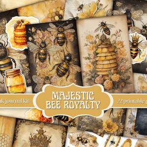 Junk Journal Kit "Majestic Bee Royalty" - Bijen afdrukbaar, Honey Scrapbook Papers, Honeycomb Digital Downloads, Vintage Journal Pages