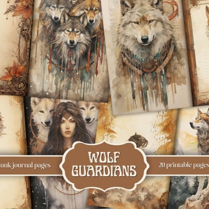 Junk Journal Pages “Wolf Guardians” – Wolves Junk Journal Kit, Forest Scrapbook Papers, Spiritual Printables, Wildlife Digital Downloads