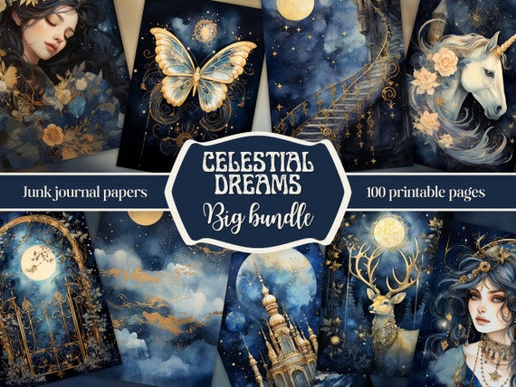 Junk Journal Pages “celestial Dreams” – Big Bundle, Moonlit