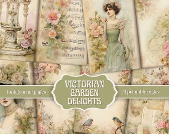 Junk Journal Pages “Victorian Garden” – Shabby Chic Junk Journal Kit, Floral Scrapbook Papers, Garden Digital Downloads, Vintage Printables