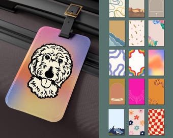 Etiqueta de equipaje con diseño de doodle dorado: etiqueta de equipaje personalizada para mascotas