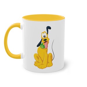 Pluto Disney Cartoon Coffee Mug, Cute Disney Character Gift, Two-Tone Ceramic Cup, Mickey Mouse Lover Present, 11oz Mug for Kids and Adults,