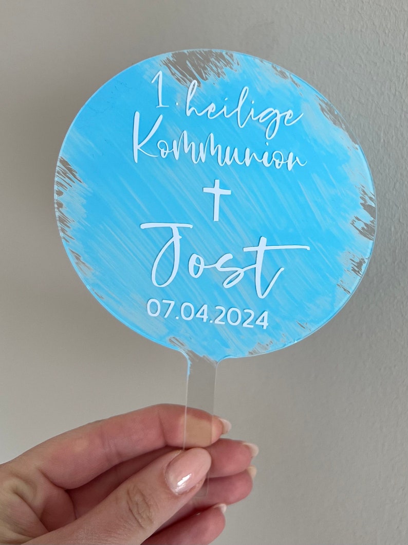 Cake topper Communion 1st Holy Communion Birthday School Enrollment Baby Shower Cake Name Personalized Acrylic Baptism Birth Confirmation image 5