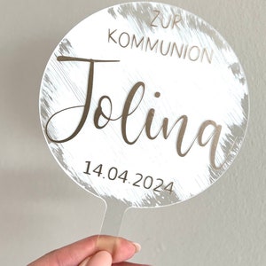 Cake topper Communion 1st Holy Communion Birthday School Enrollment Baby Shower Cake Name Personalized Acrylic Baptism Birth Confirmation image 1