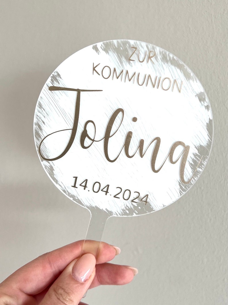Cake topper Communion 1st Holy Communion Birthday School Enrollment Baby Shower Cake Name Personalized Acrylic Baptism Birth Confirmation image 1