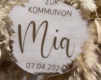 Cake topper | Kommunion | 1. heilige Kommunion | Kommunionskind | Kommunionskuchen | Kommuniondeko | Kuchen | Name | personalisiert | Acryl