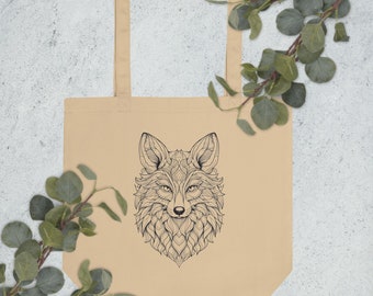 Fox print Eco Tote Bag oyster color | Eco bolsa de tela zorro