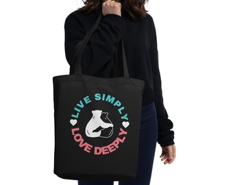 Lebe einfach Liebe tief Eco Tote Bag | Eco bolsa de tela negra | Schwarze Tote Handtasche | Tragetasche | schwarze Einkaufstasche | sac cabas noir