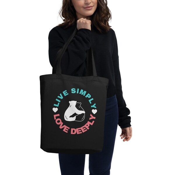 Live simply love deeply Eco Tote Bag | Eco bolsa de tela negra | Black tote handbag | Tragetasche | schwarze Einkaufstasche | sac cabas noir