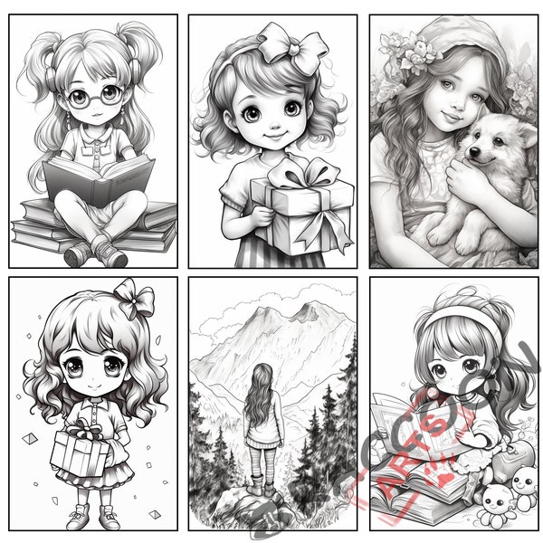 Digital coloring pages cute girls and flowers| niñas y flores dibujos para colorear| ilustración digital| Blumen malbuch| Printable Coloring