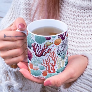 Coral Reef Coffee Mug | Ocean-Inspired Ceramic Cup | Beach Lover Gift Sea Coral Coffee Mug, Coral Reef Ocean Life Coffee Cup, Coral Reef