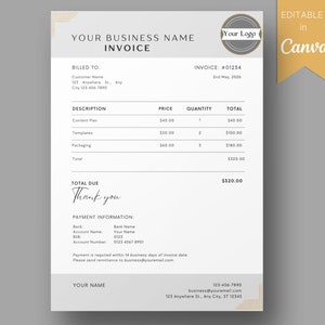 Invoice Template,  Editable, Small Business Invoice Template Printable, Invoice Form, Modern Invoice, Freelance Invoice, Instant Download.