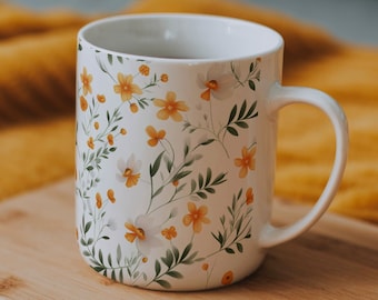 Blommugg, Boho Wildflowers Cottagecore kaffemugg, Blomkaffemugg, Vintage botanisk tekopp, Pastellblommig naturmugg, Blomträdgård