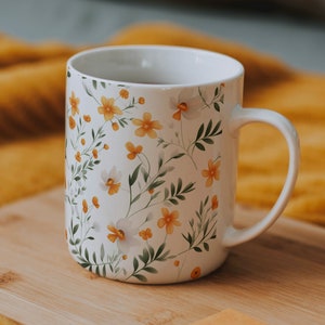 Flower Mug, Boho Wildflowers Cottagecore Coffee Mug, Flower Coffee Mug, Vintage Botanical Tea Cup, Pastel Floral Nature Mug, Flower Garden