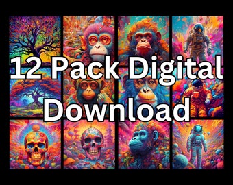 Psychedelic Trippy Wall Collage Kit | 12 PCS Aesthetic Trippy Room Decor | Psychedelic Indie Photo Print | Digital Poster Set | Trippy Image