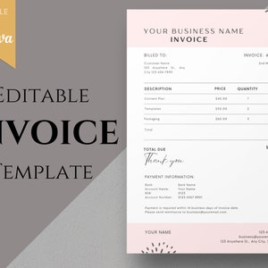 Invoice Template,  Editable, Small Business Invoice Template Printable, Invoice Form, Modern Invoice, Freelance Invoice, Instant Download.