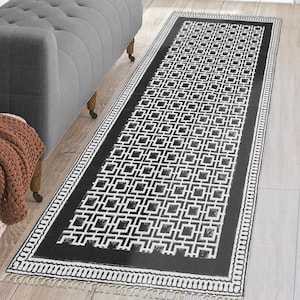 Hallway Stair Runner Rug Black Cotton Runner Rug 2.6x10 4x20 5x10 ft Washable Rug Bohemian Rug Gift for Her Kitchen Area Rugs Floor Rug