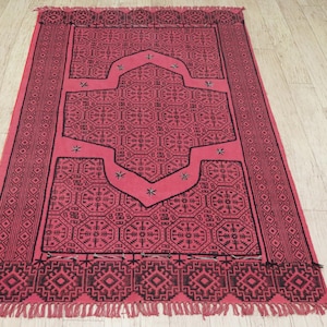 Handmade red cotton durries Hand woven rug, Floor kilim rug, Kitchen dining kids room home decor carpet Square area rug 4x6 8x10 6x6 Feet