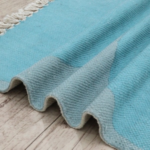 Tappeti in cotone stampato con motivi geometrici blu e verdi, lavabili, 4x6, 5x5, 4x10 piedi, per soggiorno e corridoio.