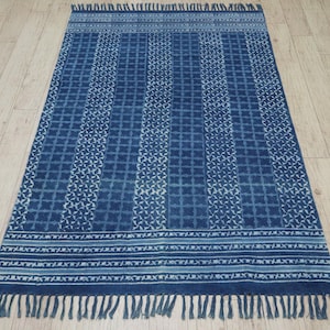 Living Area Rug 9x12 8x10 4x6 4x15 Feet Runner Rug, Indian handmade Dhurrie, Flat weave Bohemian Rug, Washable Cotton Rug Geometric Blue Rug