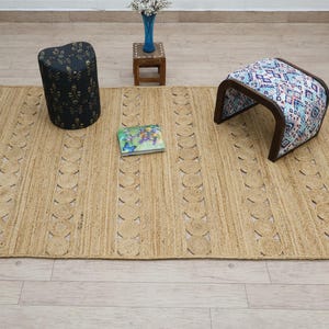 Indian Handmade Jute Rug, Beige Natural Fiber Area Rug, Boho Farmhouse Runner, Living Room Dining Room Outdoor Patio Rug 3x5 5x5 2x10 ft
