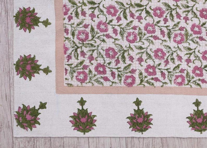 Square Area Rug Green 3x3 5x5 8x8 ft Washable Cotton Rugs Kitchen Floor Carpet Indoor Outdoor Dhurrie, Hand Block Print Rug Square Yoga Mat