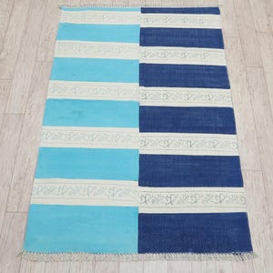 Blue Indoor rug Area rug Bohemian rug Farmhouse decor, Hand washable rug Cotton rug Bedroom rug Entrance rug Housewarming gift Handmade Rug