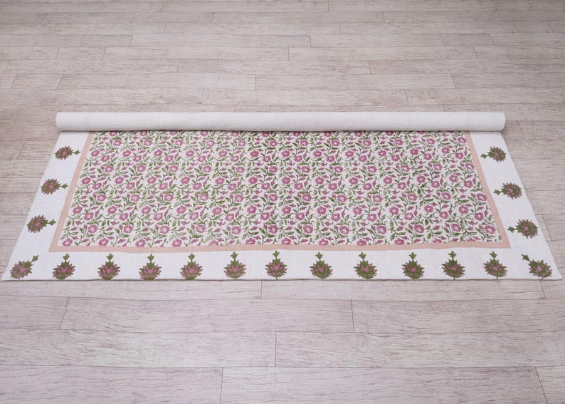 Square Area Rug Green 3x3 5x5 8x8 ft Washable Cotton Rugs Kitchen Floor Carpet Indoor Outdoor Dhurrie, Hand Block Print Rug Square Yoga Mat