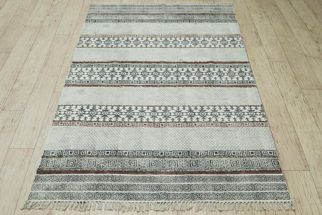 Geometric Runner Rug: Black Block Printed Cotton, Bohemian Decor - Etsy