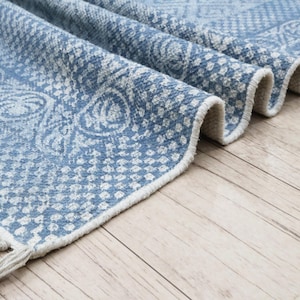 Bohemian Cotton Area Rug Custom Washable Rug Block Print Cotton Rug Dining Room Rug Home Floor Carpet Large Runner Rug Flat weave Blue Rug