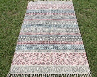 Tapis en coton imprimé bloc à la main, pour cuisine, couloir, maison, bureau/étude, intérieur/extérieur, en coton, 5x8/10x10/4x10 pieds